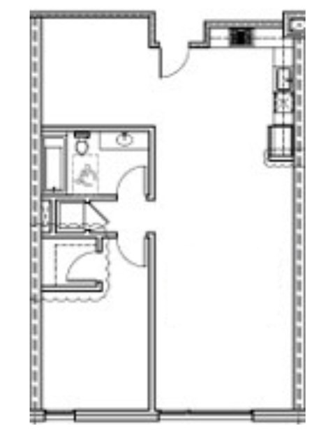 Floor plan for 1 bed, 1 bath, 1035 sqft
